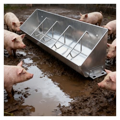 Fit 5 8 10 Bit Piglet Metal Pig Feed Trough, Stainless Steel Pig Feeders for Outside Heavy Duty, Portable Sheds Pen/Farms/Pasture Hog Feeding Troughs(1m/3.3ft 5bit) - color: 1m/3.3ft 5bit