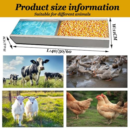 2 Pack Multifunctional Chicken Feeder, Hanging Chicken Feed Trough, Stainless Steel Trough, Chicken Feeder and Waterer Set, for Poultry Livestock. (40 * 11 * 7cm)