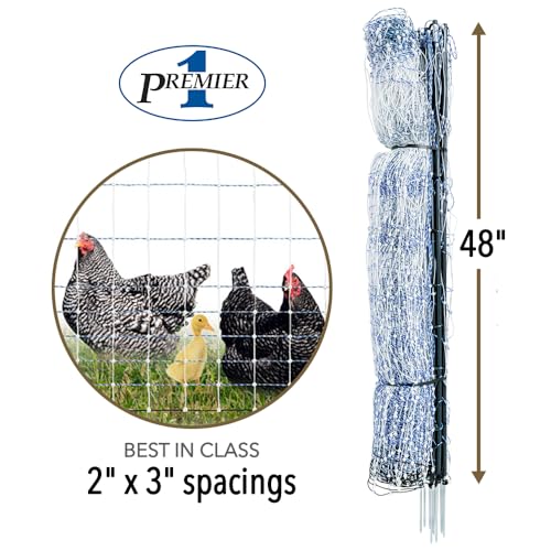 Premier 1 PoultryNet® 48"H x 100'L Portable Electric Single Spike Fence | Rigid PrimaPosts™ for Extra Strength | Blue/White Fence for Chickens, Ducks, Geese - color: Single Spike, Blue/White