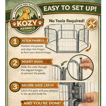 Dog Playpen w/Square Top Shade Cover - 32 inch, 8 Panel Portable Grey Metal Pet Play Pen for Small & Medium Dogs - Indoor/Outdoor Kennel Cage for Home, Yard, RV, or Camping - size: 32 Inch