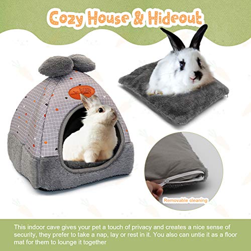 YUEPET Bunny Bed Warm Guinea Pig Cave Beds Cute Bowknot House Big Hideouts Cage Accessorie for Dwarf Rabbits Hamster Bunny Ferrets Rats Hedgehogs Chinchilla (Grey Grid)