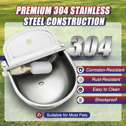 NYXOVA Automatic Drinking Water Bowl, 304 Stainless Steel Waterer with Float Valves, 39.3" Pipe Hose (1/2" Ends), 1/2" Female & 3/4" Male Connectors, Auto Water Trough for Dog Horse Goat Pig Cow