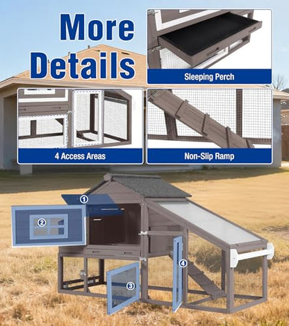 Mobile Chicken Coop with Wheels, Duplex Outdoor Chicken House with Expandable Run, Slide-Out Tray, Weatherproof Roof, Predator-Proof Hen House - Brown - color: 72.3"L Brown