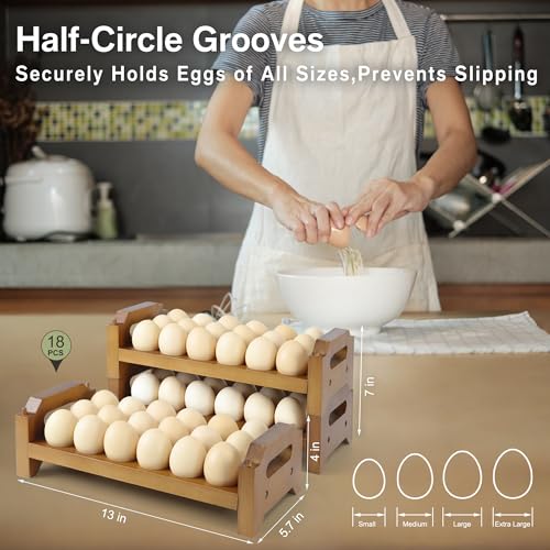 2-Tier Wooden Egg Holder for 36 Eggs, Wooden Egg Holder Countertop with Carry Handle for Chicken, Duck, and Quail Eggs (Stackable) - color: Stackable