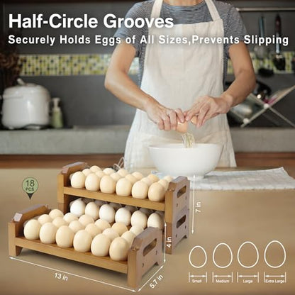 2-Tier Wooden Egg Holder for 36 Eggs, Wooden Egg Holder Countertop with Carry Handle for Chicken, Duck, and Quail Eggs (Stackable) - color: Stackable