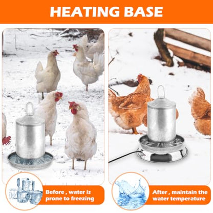 Heated Chicken Waterer, 11.8'' Chicken Water Heater Farm Heated Base for Metal Poultry Founts Waterer, Rapidly & Continuously Heat Cold Water for Chicken Turkey Goose Duck Pigeon Drinker in Winter