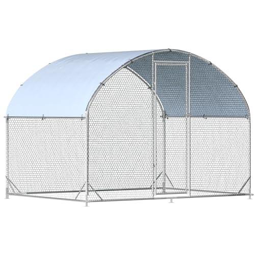 Large Metal Chicken Coop, Walk-in Poultry Cage Galvanized Hen Playpen House Dome Shaped Coop with Waterproof and Anti-Ultraviolet Cover and Lockable Door for Outdoor, Backyard Farm (6.23’ L x 9.2’ W) - size: 110.0"L x 75.0"W x 77.0"H