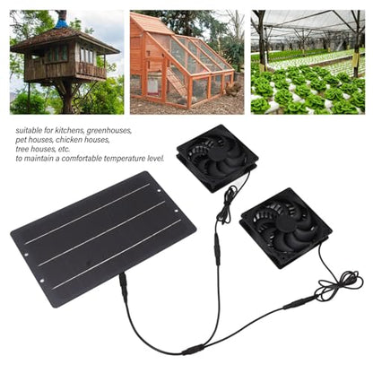 Pissente 10W Solar Panel Fan Kit Monocrystalline Silicon Dual Exhaust Fan 12V Wall Mounted for Chicken Coops Greenhouses