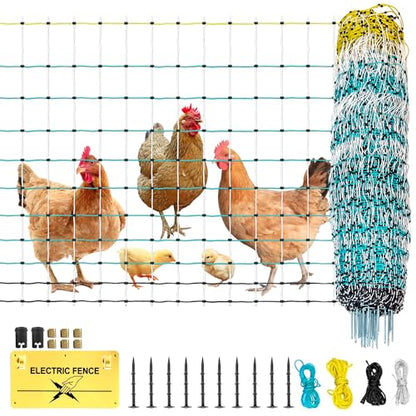 Poultry Netting Electric Fence, Portable Livestock Nets Mesh for Chickens, Ducks, Geese, Turkey, Electric Fencing for Backyards, Homesteaders, Farms, Ranches (Bright Blue, 41.5" H x 164' L Poultry)