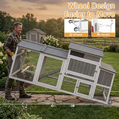 Chicken Coop with Run, Weatherproof Mobile Chicken Tractor Hen House with Wheels, Nesting Box, Roosting Bars, Pull-Out Tray, Asphalt Waterproof Roof & Fun Swing for Chickens Quails Gray - color: Grey