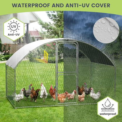 Large Metal Chicken Coop, Walk-in Poultry Cage, Large Chicken Run with Waterproof & Anti-Ultraviolet Cover, Chicken House with Double Lockable Doors for Outdoor 9.8x6.5x6.6Ft - size: 9.8' W x 6.5' D x 6.5' H