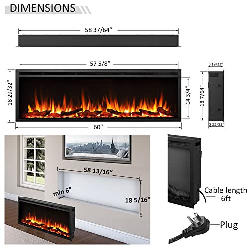LegendFlame Austin in Wall Recessed & Wall Mounted Electric Fireplace (60") - size: 60"