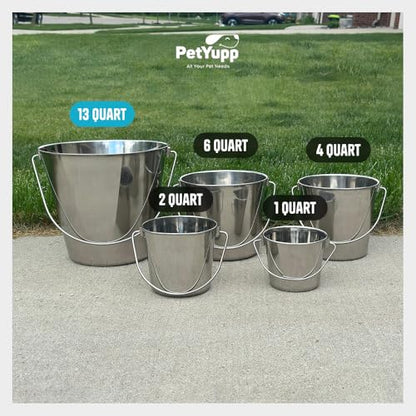 3 Gallon Stainless Steel Bucket - Heavy Duty Flat Side Metal Bucket for Feeding & Watering Pets, Livestock & Cleaning - Perfect for Crates, Kennels, Cages & Hang on Fences - 13 Quart - size: 13 Quarts