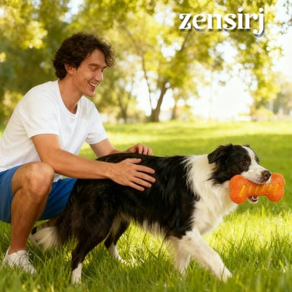 Dog Squeaky Toys for Aggressive Chewers,Dog Toys，Tough Durable Dogs Toys with Natural Rubber，Chewers for Small, Medium and Large Breeds Bone Toy - color: Orange