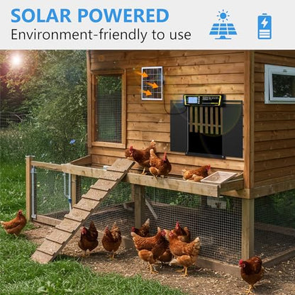 Automatic Chicken Coop Door with Timer & Light Sensor，5000mAh Battery & 3.7W Solar Panel，Anti-Pinch Auto coop Door, Weatherproof for Backyard Chicken Coop