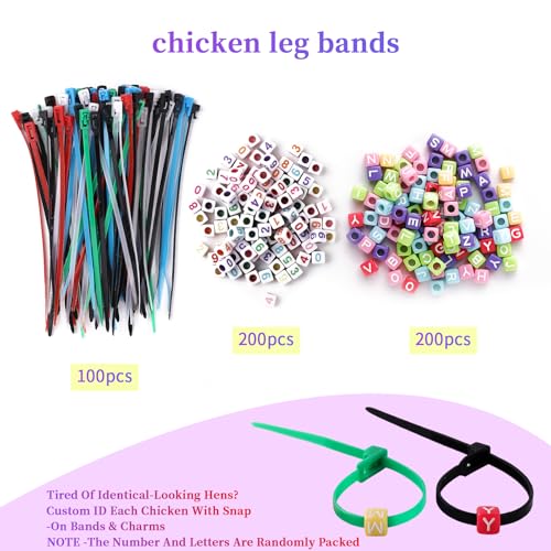 100 Pcs Chicken Leg Bands with 400Pcs Charms, Adjustable Plastic Leg Bands for Chickens Ducks Geese, Color-Coded Poultry Identification Rings for Farm Flock Management