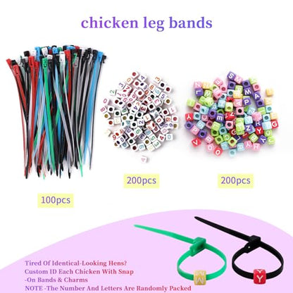 100 Pcs Chicken Leg Bands with 400Pcs Charms, Adjustable Plastic Leg Bands for Chickens Ducks Geese, Color-Coded Poultry Identification Rings for Farm Flock Management