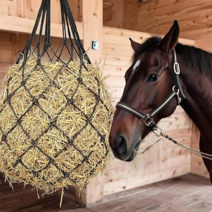 Slow Feed Hay Net for Horses,2 Pack Hanging Feeder for Horses Sheep Goats, Black Nylon Mesh Bag, 40 Inch Length, 2.36 Inch Holes, Cross Weave Design,
