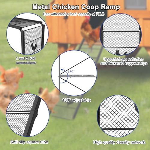 Metal Chicken Coop Ramp, Ladder Length Adjustable for Henhouse, Heavy Duty Coop Ramp for Feet Problem or Cannot Fly Chickens, Waterproof, Non-Slip, Rustproof, Sturdy and Easy to Clean (38.98*11 inch) - size: 38.98*11 inch
