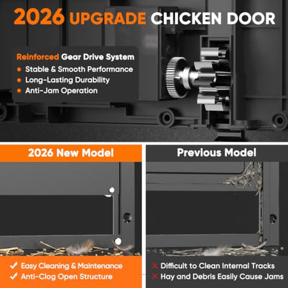 Automatic Chicken Coop Door - Reinforced Gear Drive System, Large Automatic Chicken Door with Timer & Manual Mode, Battery Powered Chicken Coop Door | Aluminum Alloy | Anti-Pinch | External Gear Track