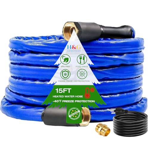 H&G Lifestyles 15ft Heated Water Hose for RV,5/8" Inner Diameter | Water Hose Heater for RV Camper, Freeze Protection Under -40℉,Heating Garden Hose 3/4 GHT