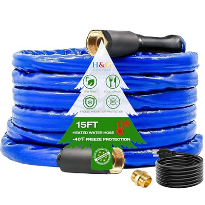 H&G Lifestyles 15ft Heated Water Hose for RV,5/8" Inner Diameter | Water Hose Heater for RV Camper, Freeze Protection Under -40℉,Heating Garden Hose 3/4 GHT