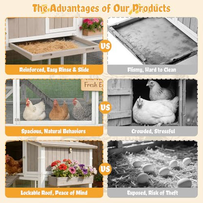 Super Large Chicken Coop with Run for 6-12 Hens, Outdoor Chicken Hen House with 4 Nesting Boxes, Pull-Out Tray, 5 Perches, 2-Story Wooden Poultry Cage with Dual-Side Egg Collection