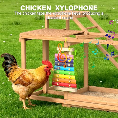 Chicken Perch with Swing Xylophone Removable Feeder/Bath Wooden Roosting Bar Toy for Farms Easy to Clean - size: Medium