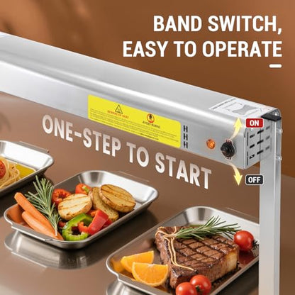 48-Inch Food Heat Lamp, 1350W Commercial Food Warmer Electric Strip Heater Overhead Stainless Steel Catering Heating Lamp for Buffet Restaurant Parties Kitchen, Silver 115V - size: 48 Inch