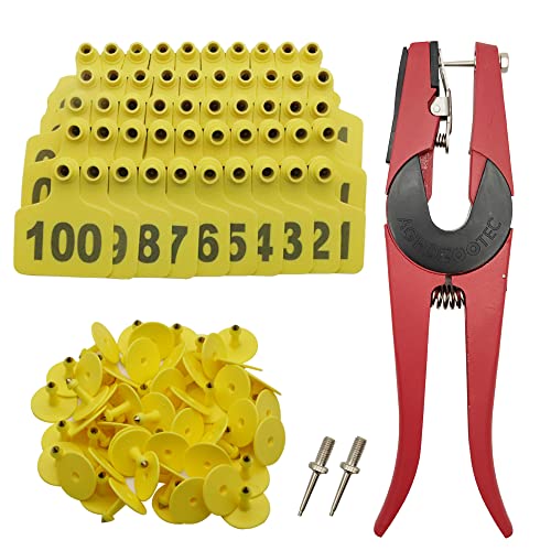 Cattle Ear Tags 001-100 Number Plastic Livestock Animal Tag for Cows Ear Tag Applicator Kit (201-300, Yellow) - color: Yellow