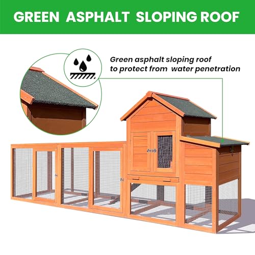 RUNVA 120" Large Chicken Coop with Nest Box and Removable Tray, Hen House for 2-6 Chickens, Outdoor Weatherproof Small Animal Cages