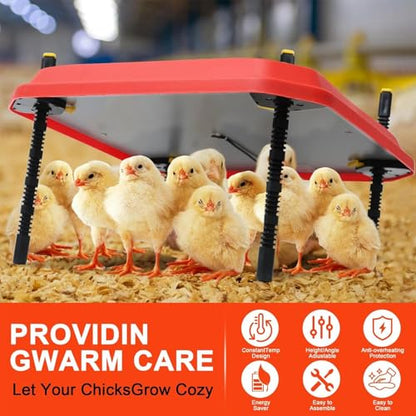 Poultry Heat Lamp for Chicken Coop, 16'' Brooder Plate with Adjustable Height, Safety Indicator, Ideal for Heating 30-40 Chicks in Coop and Brooding Environment
