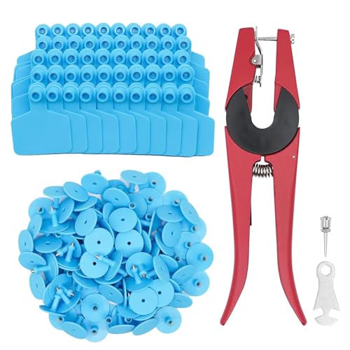 Blank 100 Sets Cattle Ear Tag with Applicator Livestock Ear Tag Kits for Pig Cattle Cow Dog (Blue) - color: Blue