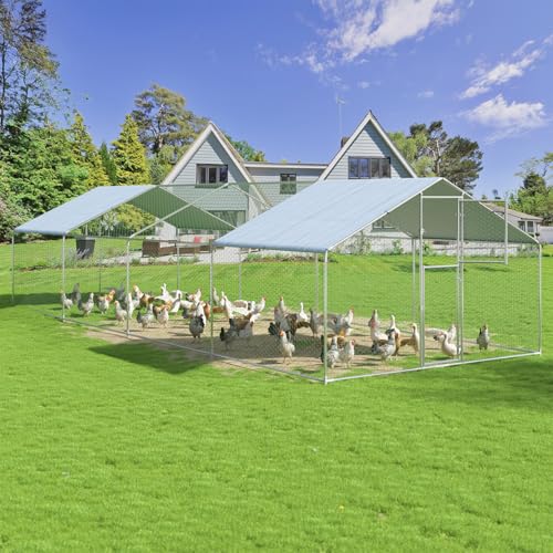 Polar Aurora Metal Chicken Coop, Large Outdoor Chicken Pen, Walk-in Chicken Run for 20-40 Chickens, Double Door Chicken House with Waterproof UV Protection Cover for Backyard (Spire-XL) - size: Spire-XL