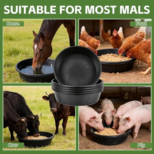 5 PCS Rubber Feed Pan, 3 Gallon/12 Quart Large Horse Feed Bucket, Animal Feeding Large Feed Bucket for Horse, Goat, Pig, Dog, Farm and Poultry, Black