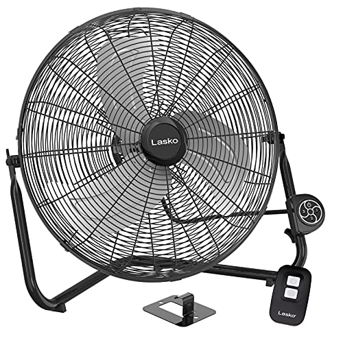 Lasko 20" Black High Velocity Wall Mount Fan with Pivoting Head - 3 Speeds, Remote Control, Ideal Wall Mount Fan or Floor Fan for Home, Garage, Attic, H20660