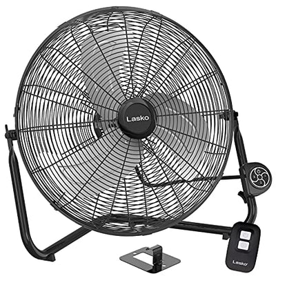 Lasko 20" Black High Velocity Wall Mount Fan with Pivoting Head - 3 Speeds, Remote Control, Ideal Wall Mount Fan or Floor Fan for Home, Garage, Attic, H20660