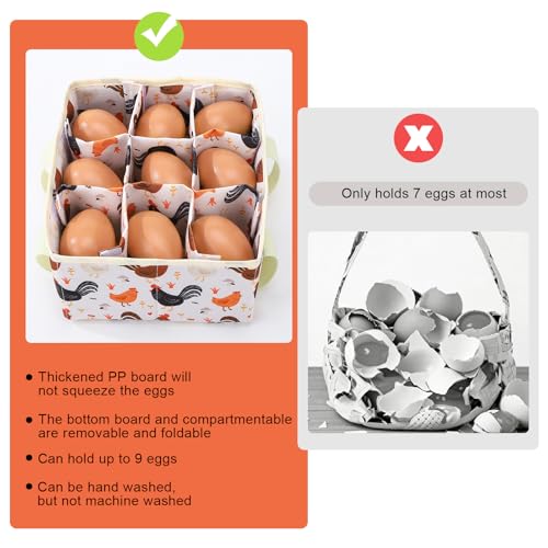 Removable Egg Collecting Basket, Egg Basket for Gathering Fresh Eggs with 9 Pouches, Foldable Canvas Egg Holder, Collector Egg for Chicken, Duck, Goose, Collection (Cartoon Chicken) - style: Cartoon Chicken
