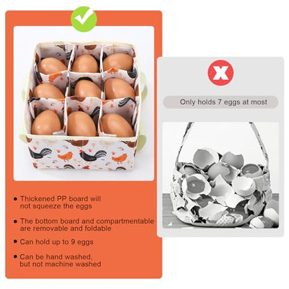 Removable Egg Collecting Basket, Egg Basket for Gathering Fresh Eggs with 9 Pouches, Foldable Canvas Egg Holder, Collector Egg for Chicken, Duck, Goose, Collection (Cartoon Chicken) - style: Cartoon Chicken
