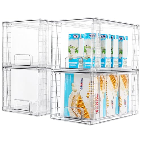 Vtopmart 4Pack Large Stackable Pantry Storage Drawers, Clear Organizer Bins with Handles, Acrylic Drawer Organizers for Kitchen, Pantry, Bathroom Undersink, Cabinet Organization and Storage - size: 4Pack 7"H