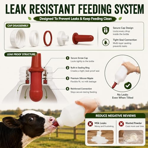 2 Quart Calf Feeding Bottle with Soft Rubber Nipple, Heavy Duty Calf Nursing Bottle, Leak Resistant Calf Milk Feeder White - color: White