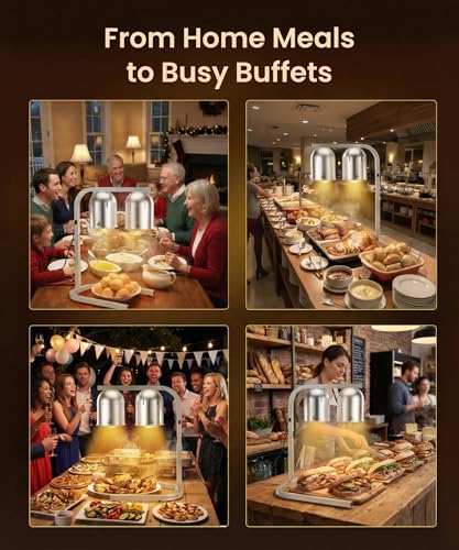 Heat Lamp for Food 500W Teflon-Coated Bulbs Food Heat Lamp for Fast and Even Heating Commercial Food Warmer with 5 Adjustable Height Lamp Stand for Home Restaurant Buffet Bakery Silver | Fast and Even Heating Commercial Food Warmer with 5 Adjustable Heigh