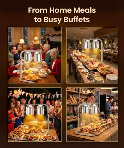 Heat Lamp for Food 500W Teflon-Coated Bulbs Food Heat Lamp for Fast and Even Heating Commercial Food Warmer with 5 Adjustable Height Lamp Stand for Home Restaurant Buffet Bakery Silver | Fast and Even Heating Commercial Food Warmer with 5 Adjustable Heigh