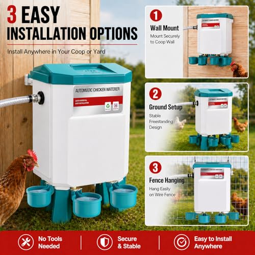 Automatic Chicken Waterer 2 Gallons, Chicken Water Feeder with Float Valve & 4 Water Cups, 13FT Hose Poultry Waterer System, Chicken Coop Water Dispenser for Chickens Ducks Quail Turkey (Blue, 2 GAL) - color: Blue