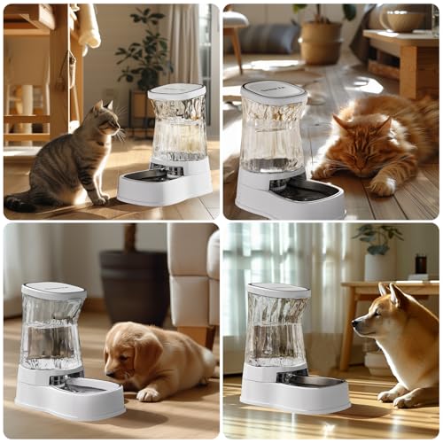 Gardner Pet Automatic Dog Water Dispenser Gravity Stainless Steel Water Waterer Feeder, 100% BPA-Free Large Capacity Water Feeding Bowls for Medium & Large-Sized Dogs Cats Other Pets -(1 Gallon) - color: White, size: 1 Gallon