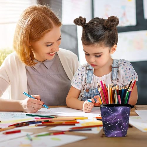 Purple Constellation Standing Pencil Case Cute Telescopic Stationary Pouch with Zipper Large Capacity Stand up Pen Bag Portable Makeup Holder for School Office Supplies - color: Constellation
