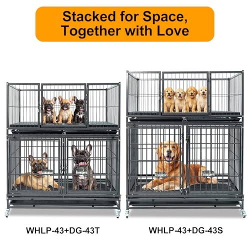 Homey Pet 43'' Whelping Box for Dogs and Puppies, Taller Heavy Duty Dog Whelping Box Puppy Playpen with 4 Wheels, Front Door, Top Open, Stackable Metal Dog Crate Cage Kennel Indoor