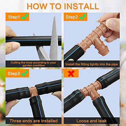 21-Pack Drip Irrigation Universal Barbed Tee Fitting, Barbed Connectors for 1/2" Drip Tubing - size: 21P-Tee
