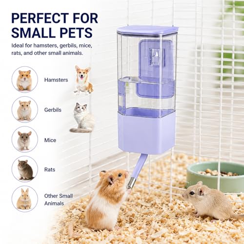 No-Drip Small Animal Water Bottle, 47OZ Large Capacity Leakproof Hanging Pet Water Dispenser for Cage Crate, Water Feeder for Guinea Pig, Hamster, Rabbit, Ferret, Chinchilla (Purple) - color: Purple