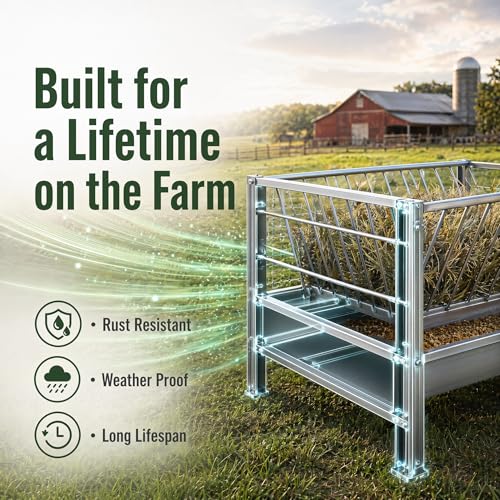 98 Gallon Heavy Duty Livestock Feeder, Hay and Grain Feeder for Goats Sheep Calves, Large Capacity Goat Trough with 25-Goat Capacity Feeder